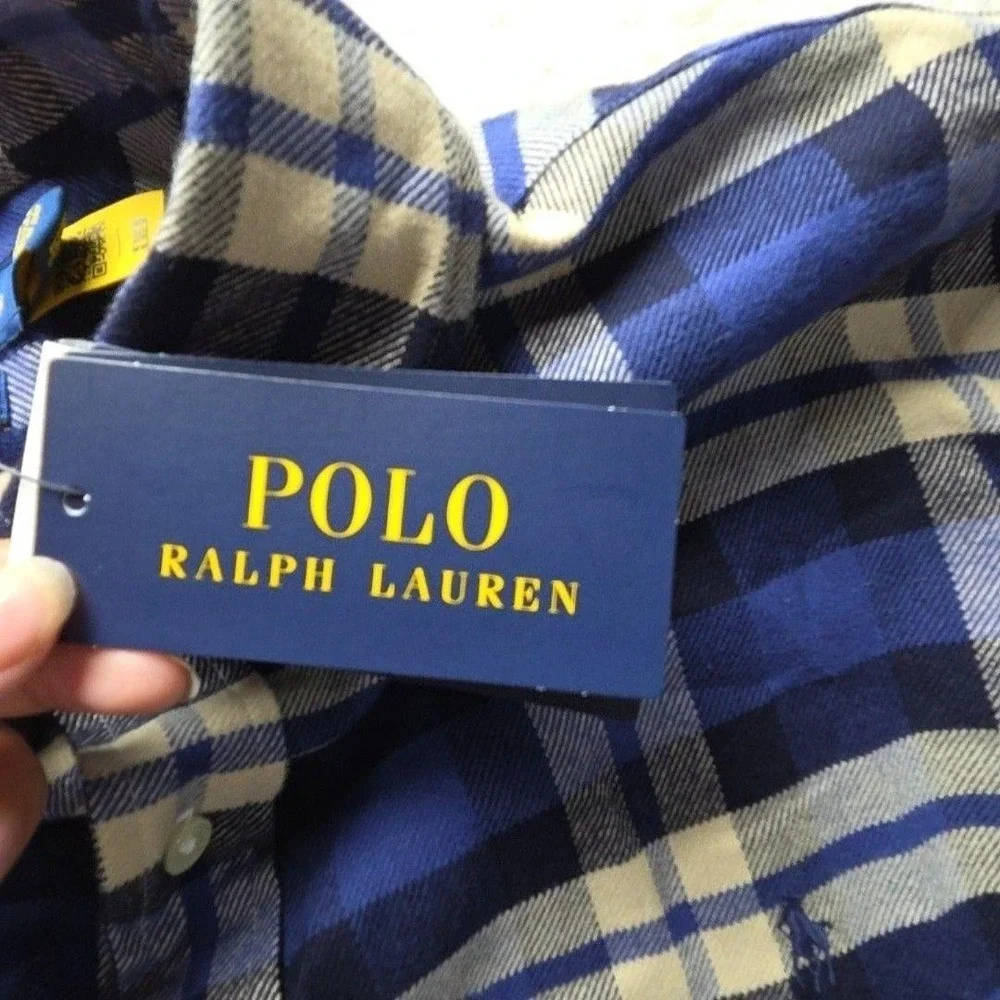 Polo Ralph Lauren Performance Flannel Mens XXL Blue Plaid Custom Fit Shirt